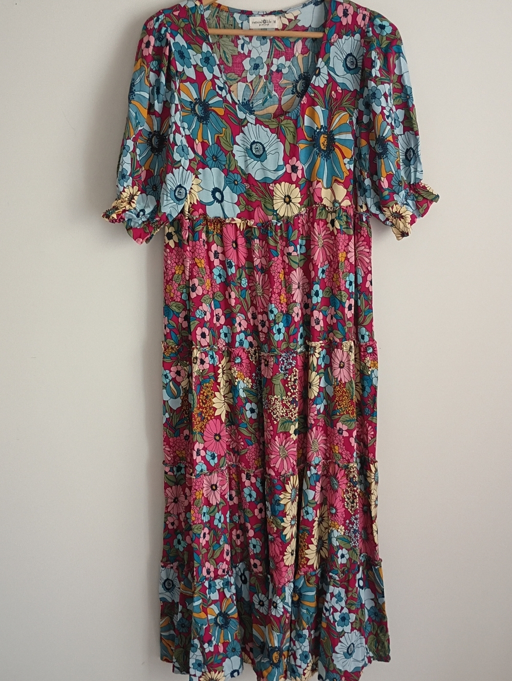 Natural Life Collette Maxi Floral Dress Tier Blue Red Boho Cottagecore Flowy - Picture 9 of 9